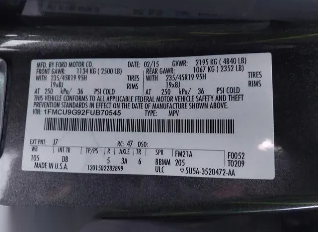 1FMCU9G92FUB70545 2015 2015 Ford Escape- SE 9