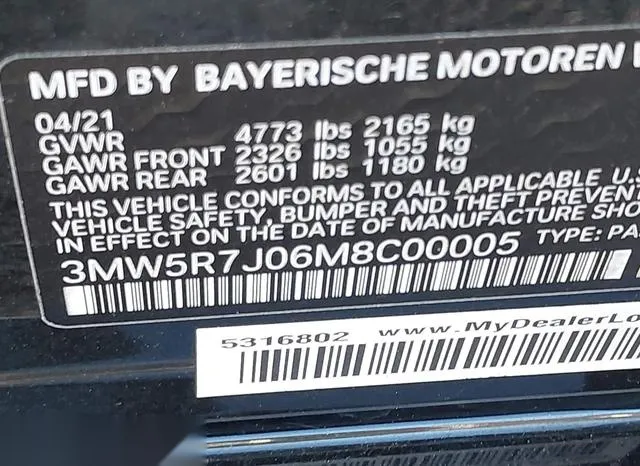 3MW5R7J06M8C00005 2021 2021 BMW 3 Series- 330I Xdrive 8