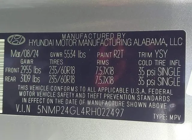 5NMP24GL4RH022497 2024 2024 Hyundai Santa Fe- Sel 9