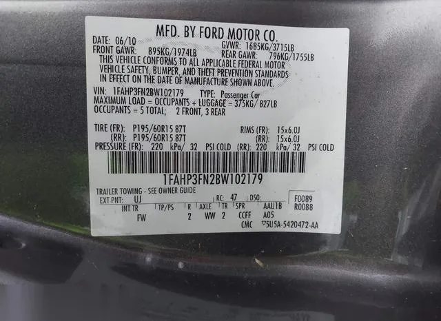 1FAHP3FN2BW102179 2011 2011 Ford Focus- SE 9