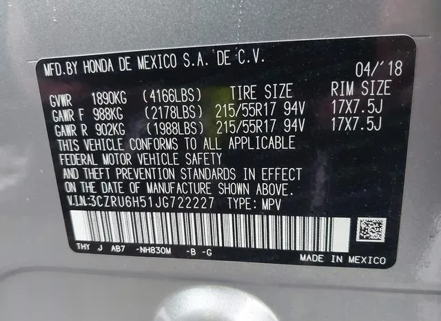 3CZRU6H51JG722227 2018 2018 Honda HR-V- EX 9