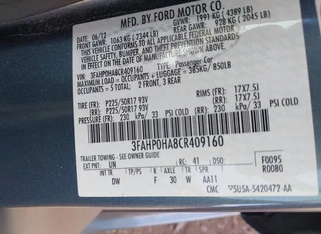 3FAHP0HA8CR409160 2012 2012 Ford Fusion- SE 9