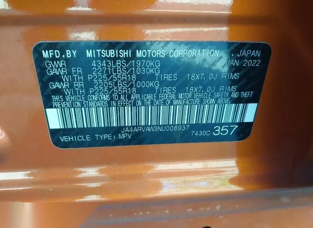 JA4ARVAW3NU008937 2022 2022 Mitsubishi Outlander- Sport 2-4 9