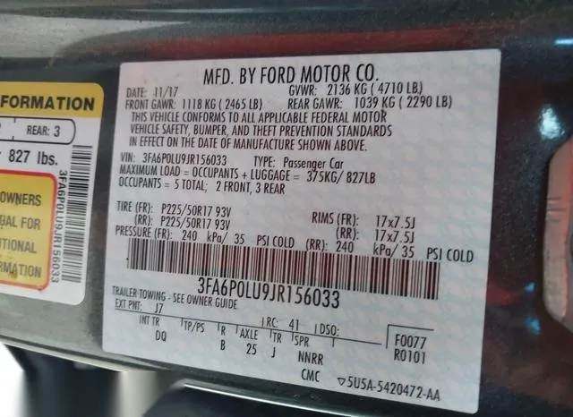 3FA6P0LU9JR156033 2018 2018 Ford Fusion- Hybrid SE 9