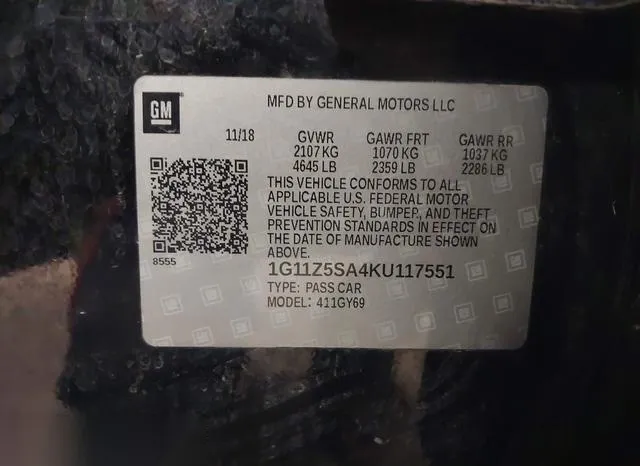 1G11Z5SA4KU117551 2019 2019 Chevrolet Impala- LT 9