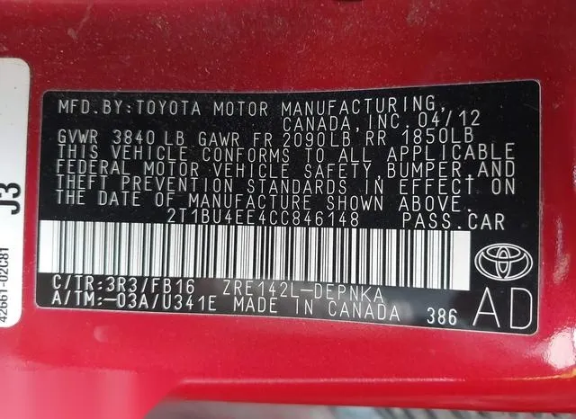 2T1BU4EE4CC846148 2012 2012 Toyota Corolla- LE 9