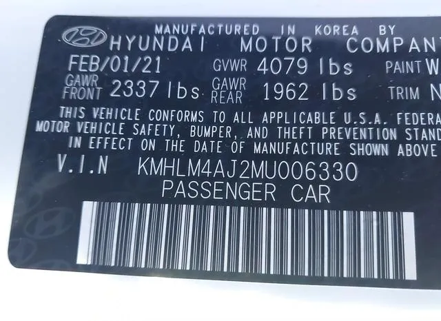 KMHLM4AJ2MU006330 2021 2021 Hyundai Elantra- Hybrid Blue 9