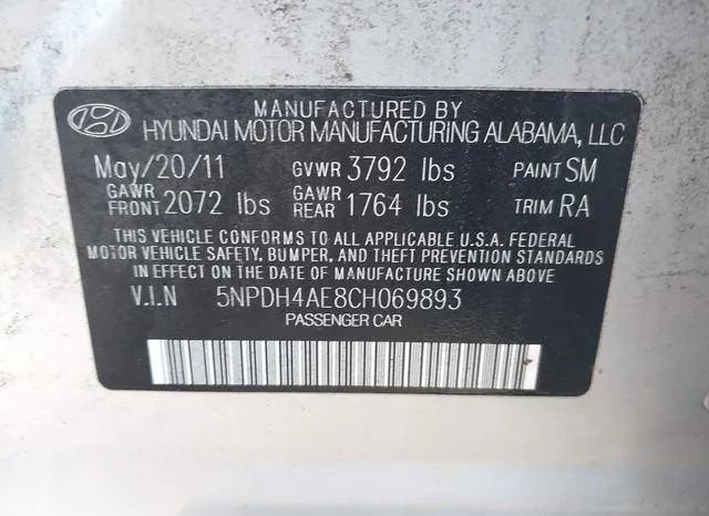 5NPDH4AE8CH069893 2012 2012 Hyundai Elantra- Gls 9