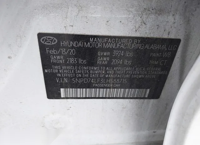 5NPD74LF3LH588715 2020 2020 Hyundai Elantra- SE 9