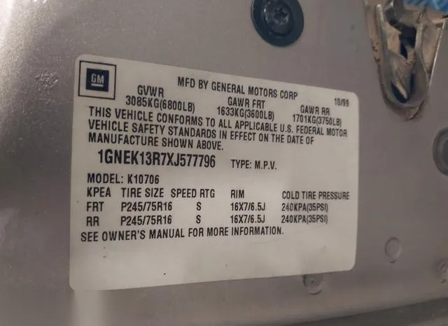 1GNEK13R7XJ577796 1999 1999 Chevrolet Tahoe- LS 9