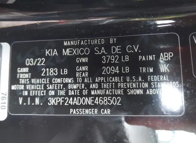 3KPF24AD0NE468502 2022 2022 KIA Forte- Lxs 9