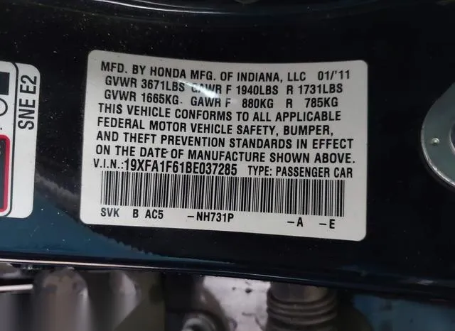 19XFA1F61BE037285 2011 2011 Honda Civic- Lx-S 9