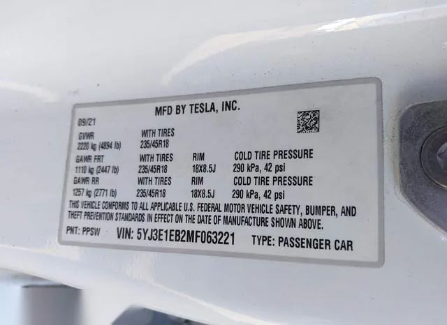 5YJ3E1EB2MF063221 2021 2021 Tesla Model 3- Long Range Dual 9