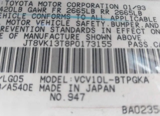 JT8VK13T8P0173155 1993 1993 Lexus ES- 300 9