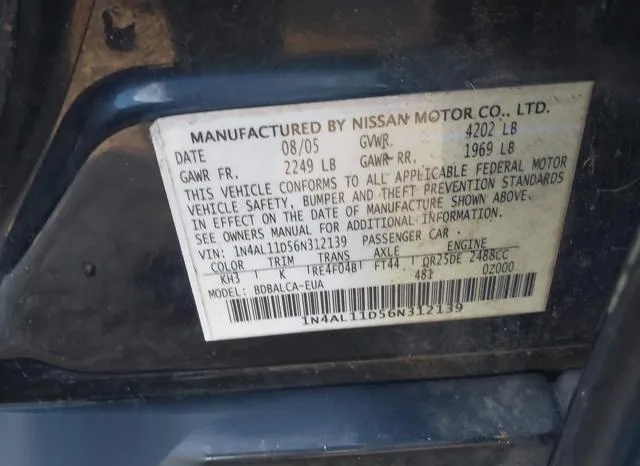 1N4AL11D56N312139 2006 2006 Nissan Altima- 2-5 S 9