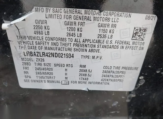 LRBAZLR42ND021934 2022 2022 Buick Envision- Fwd Preferred 9