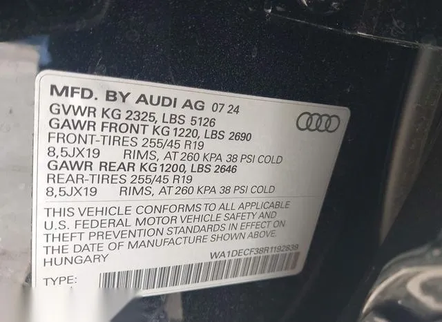 WA1DECF38R1192839 2024 2024 Audi Q3- Premium 45 Tfsi S Line 9