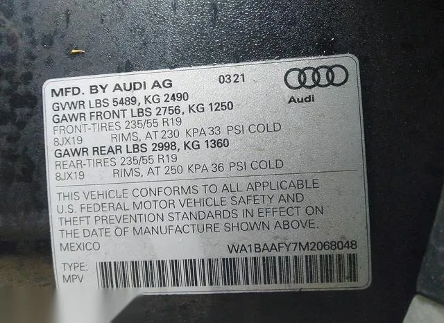 WA1BAAFY7M2068048 2021 2021 Audi Q5- Premium Plus 45 Tfsi Q 9