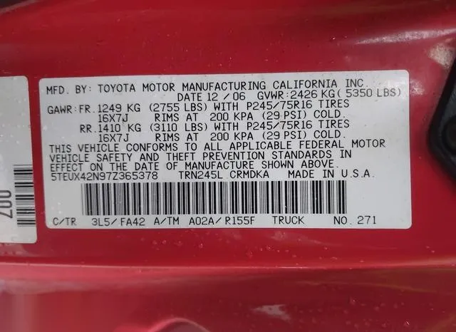 5TEUX42N97Z365378 2007 2007 Toyota Tacoma 9