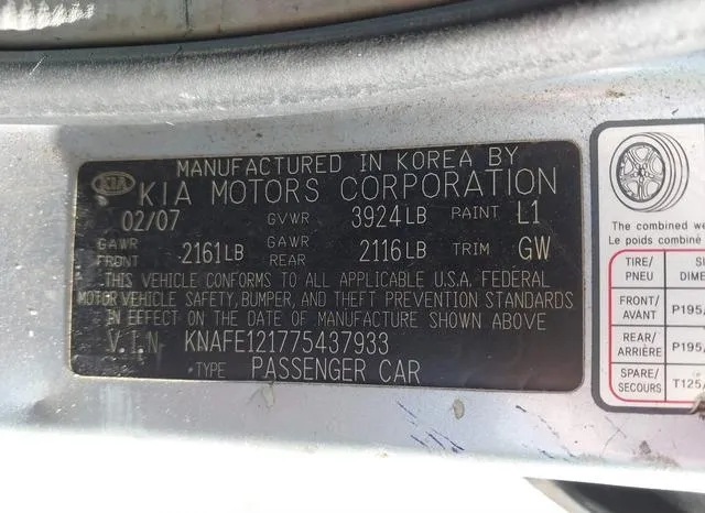 KNAFE121775437933 2007 2007 KIA Spectra- EX 9