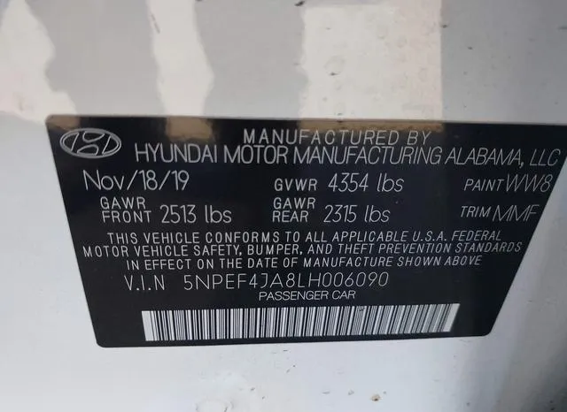 5NPEF4JA8LH006090 2020 2020 Hyundai Sonata- Sel 9