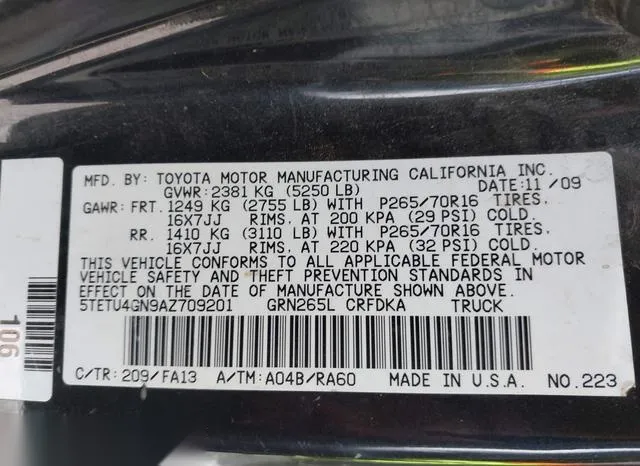 5TETU4GN9AZ709201 2010 2010 Toyota Tacoma- Prerunner Access 9