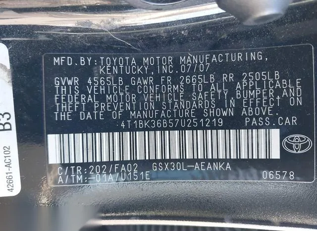 4T1BK36B57U251219 2007 2007 Toyota Avalon- XL 9