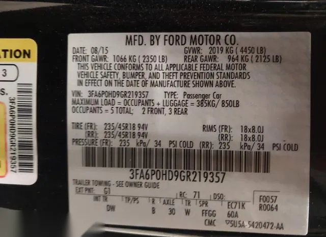 3FA6P0HD9GR219357 2016 2016 Ford Fusion- SE 9