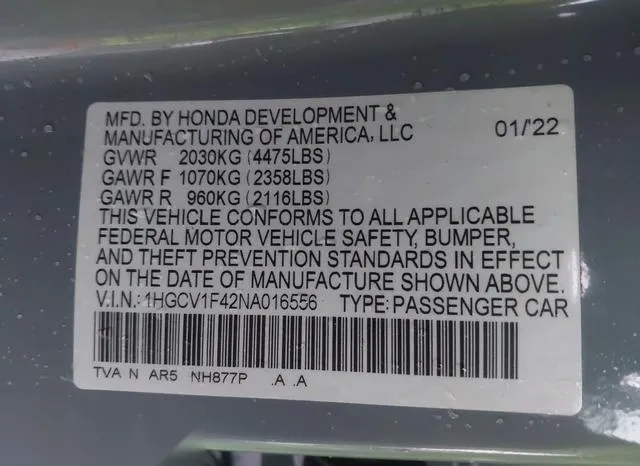 1HGCV1F42NA016556 2022 2022 Honda Accord- Sport Special Edi 9