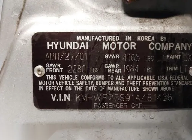 KMHWF25S91A481436 2001 2001 Hyundai Sonata 9