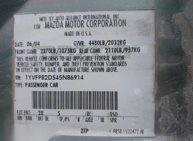 1YVFP82D545N86914 2004 2004 Mazda 6- S 9