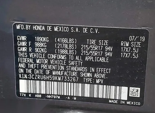 3CZRU6H59KM733267 2019 2019 Honda HR-V- EX 9