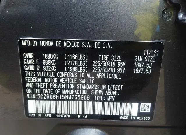 3CZRU6H15NM735809 2022 2022 Honda HR-V- Awd Sport 9