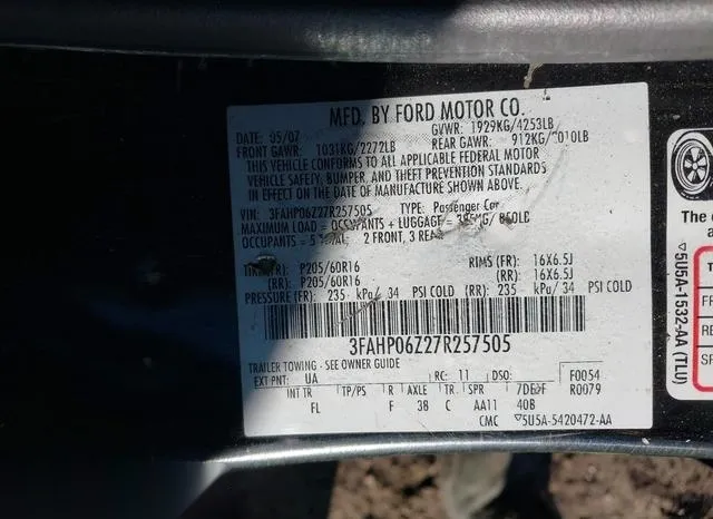 3FAHP06Z27R257505 2007 2007 Ford Fusion- S 9