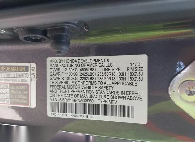 5J6RW1H84NA005980 2022 2022 Honda CR-V- 2Wd Ex-L 9