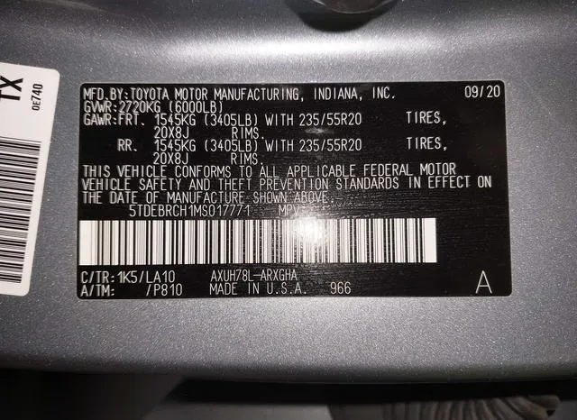 5TDEBRCH1MS017771 2021 2021 Toyota Highlander- Hybrid Platinum 9