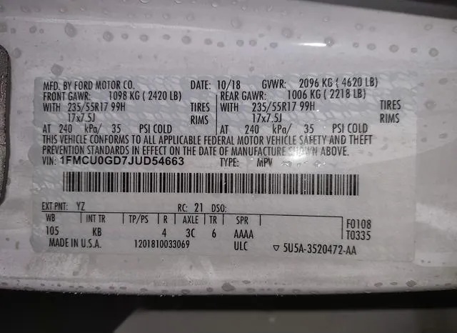 1FMCU0GD7JUD54663 2018 2018 Ford Escape- SE 9