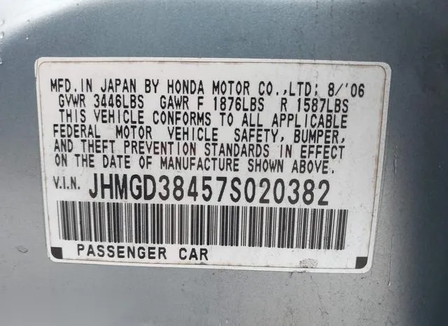 JHMGD38457S020382 2007 2007 Honda Fit 9