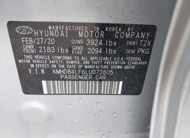 KMHD84LF6LU073805 2020 2020 Hyundai Elantra- Value Edition 9