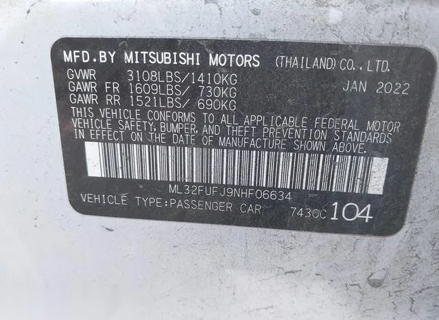 ML32FUFJ9NHF06634 2022 2022 Mitsubishi Mirage- G4 Black Edi 9