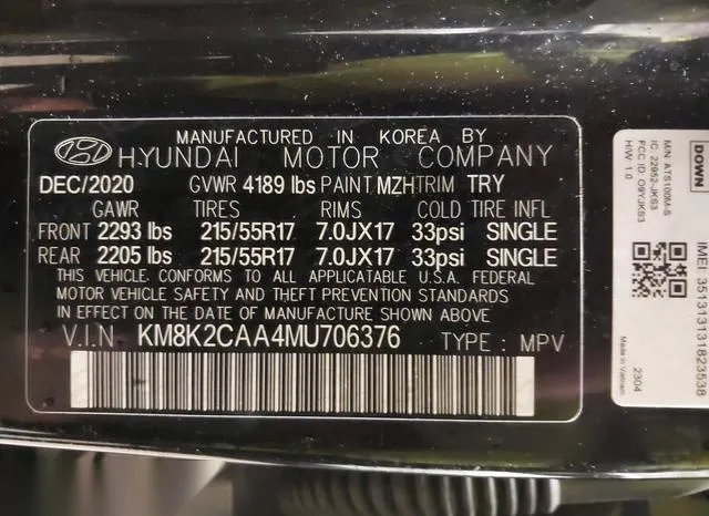 KM8K2CAA4MU706376 2021 2021 Hyundai Kona- Sel 9