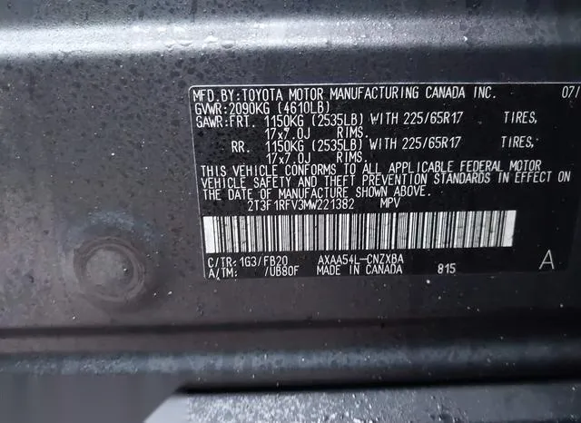 2T3F1RFV3MW221382 2021 2021 Toyota RAV4- LE 9