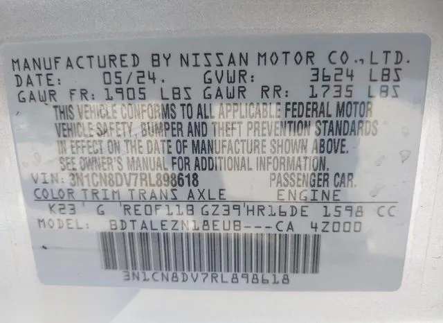 3N1CN8DV7RL898618 2024 2024 Nissan Versa- 1-6 S 9