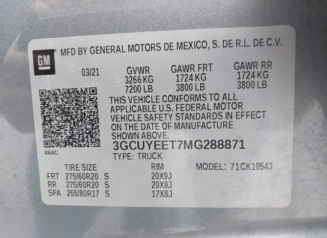 3GCUYEET7MG288871 2021 2021 Chevrolet Silverado 1500- 4Wd 9