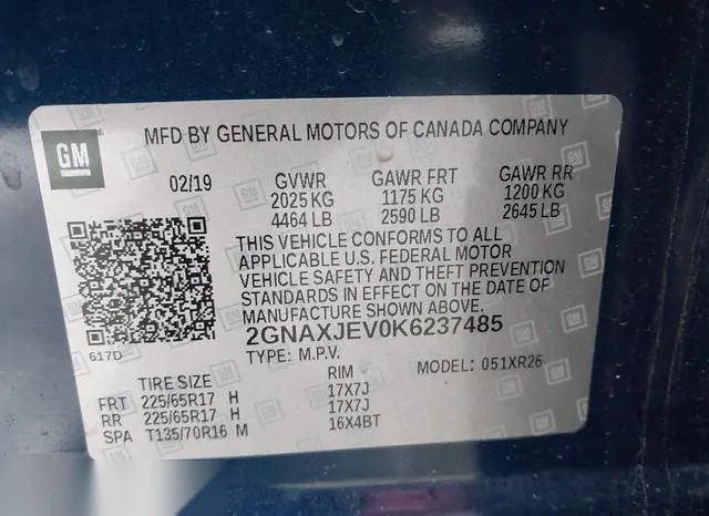 2GNAXJEV0K6237485 2019 2019 Chevrolet Equinox- LT 9