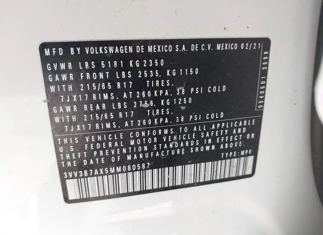 3VV3B7AX5MM080587 2021 2021 Volkswagen Tiguan- 2-0T Se/2-0T 9