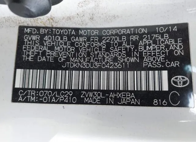 JTDKN3DU3F0423611 2015 2015 Toyota Prius- Persona Series Sp 9