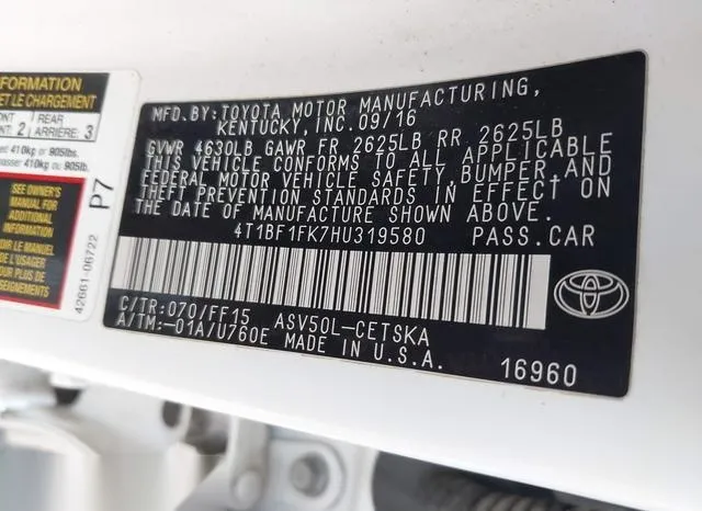 4T1BF1FK7HU319580 2017 2017 Toyota Camry- SE 9