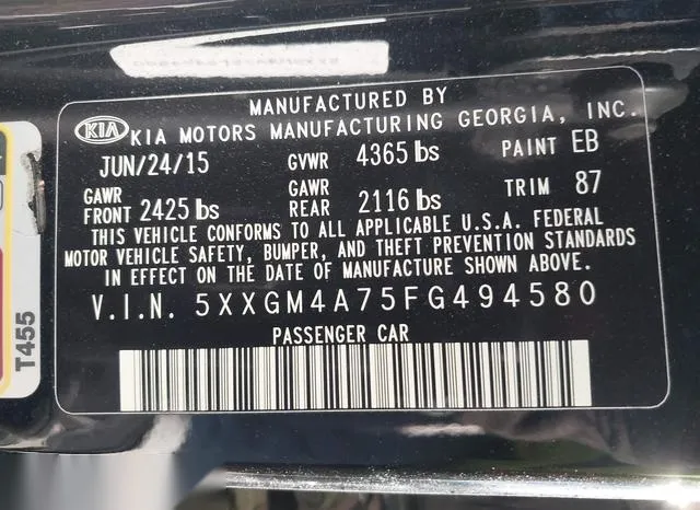 5XXGM4A75FG494580 2015 2015 KIA Optima- LX 9