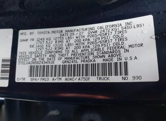 5TELU42N58Z494918 2008 2008 Toyota Tacoma- Double Cab 9